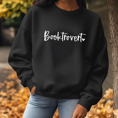 Ultra-soft crewnecks and hoodies for book lovers are introverted at heart– cozy, book-inspired sweaters in black grey or white