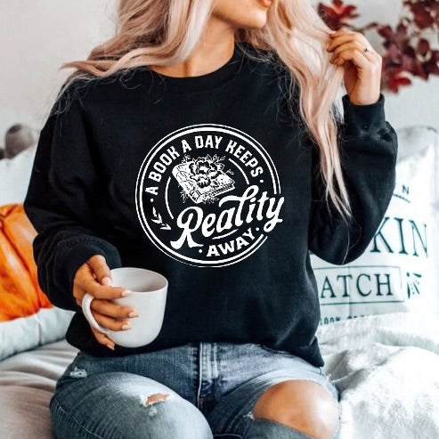 Book lover’s cozy crewneck – designed for mental escape, emotional resets, and epic reads.