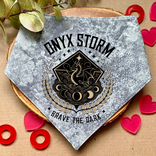 Clip-on dog bandana inspired by Fourth Wing – easy to wear and designed for fantasy book lovers, featuring elements inspired by Rebecca Yarros’ hit novel to add bookish flair to your pet’s style.